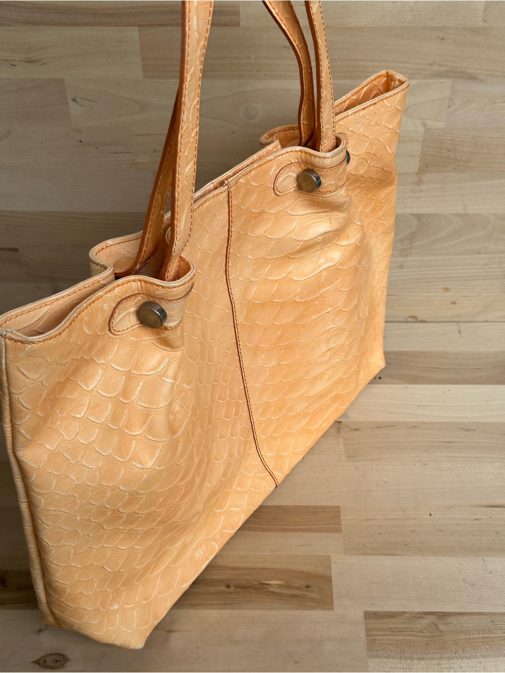 VTG Peach Faux-Snakeskin Tote Bag